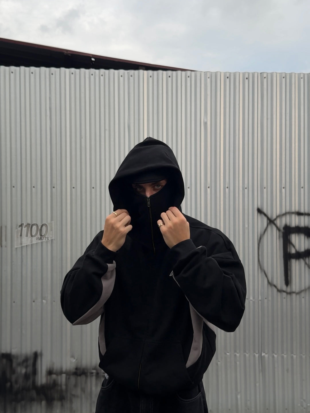BLACK/GREY - BALACLAVA ZIP HOODIE